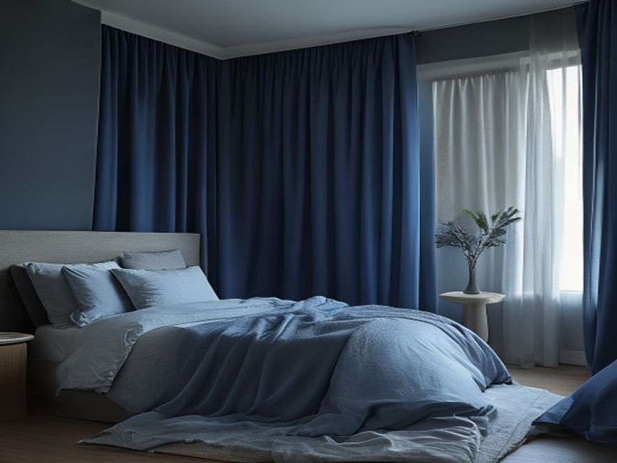Optimized sleep environment Dark, cool bedroom with minimal lighting and comfortable bedding